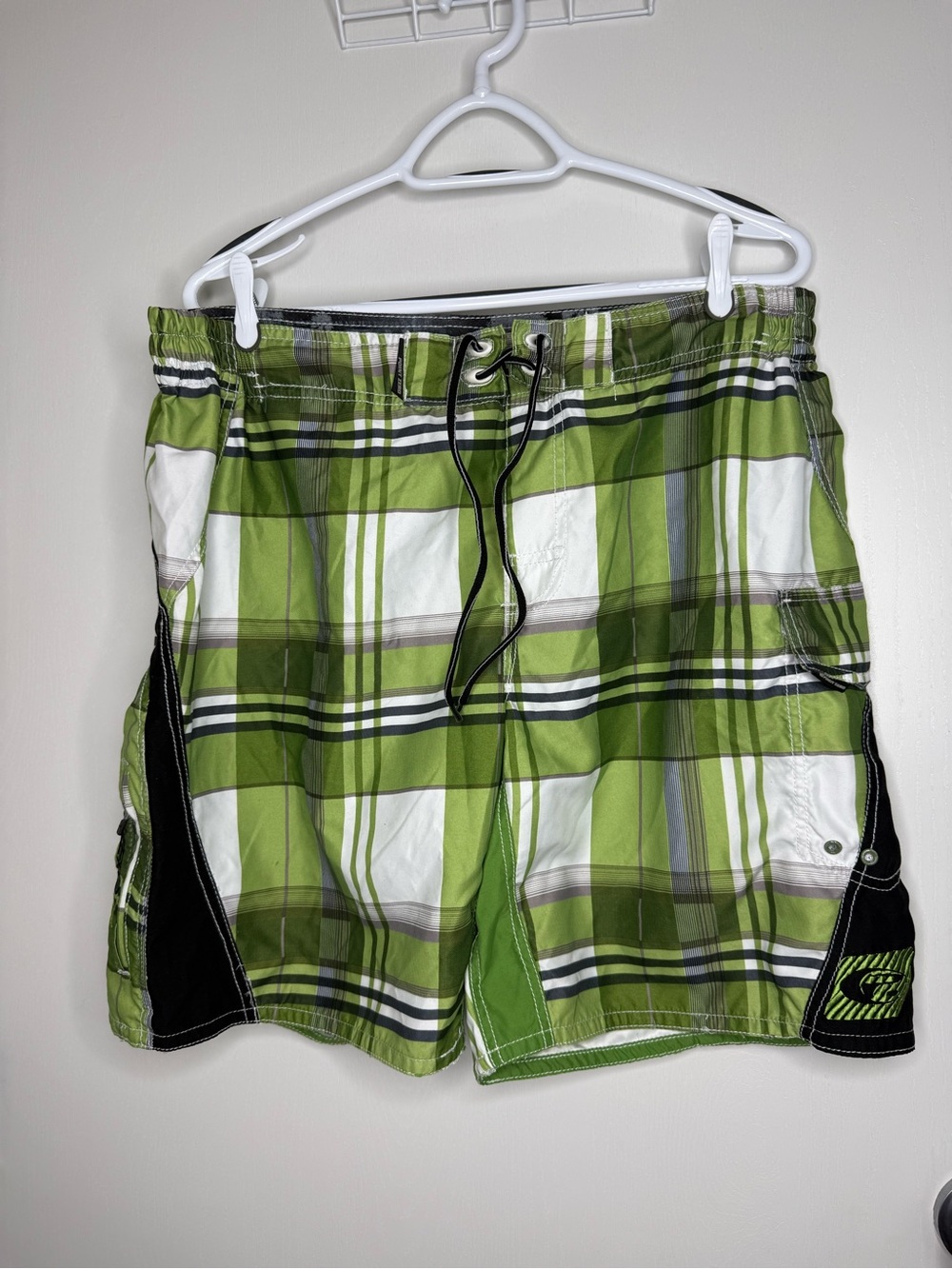 🔥2 for $10🔥Point Zero Men's Green Plaid Lined Swim Trunks XL